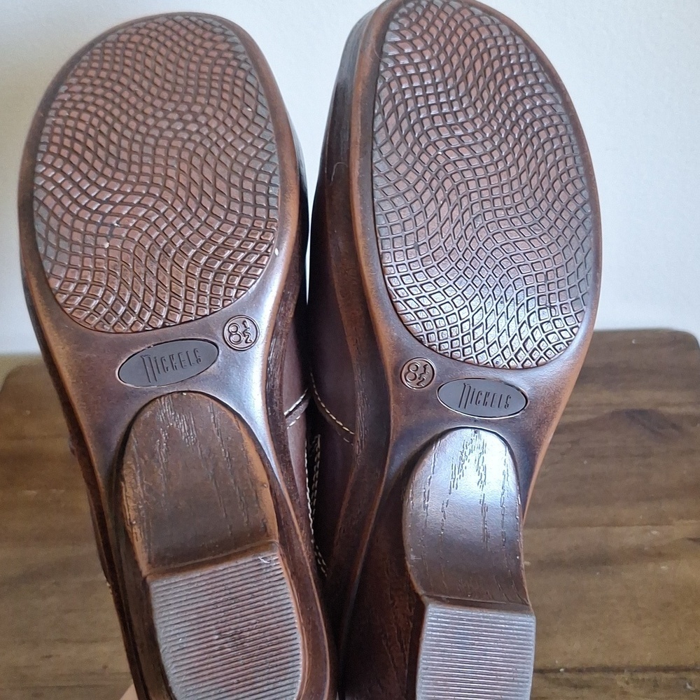 Vintage Nickels Brown Leather Clogs Mules Comfort Shoes Size 8.5 - Picture 10 of 11